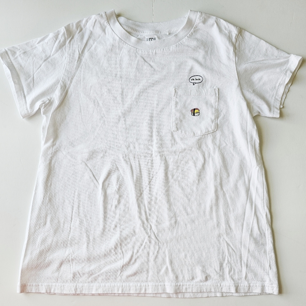 Uniqlo Sanrio x 'Uh Huh' Lazy Egg Gudetama Sushi Pocket Tee White Shirt Size L